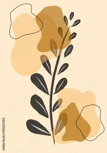 Minimalist Botanical Illustration with Abstract Shapes and Earthy Tones.