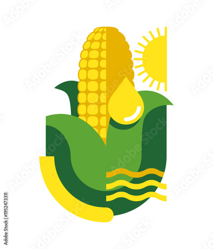 Corn oil or maize oil decorative emblem, in geometric style