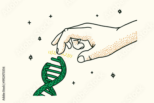 Hand touching glowing DNA helix representing epigenetic change