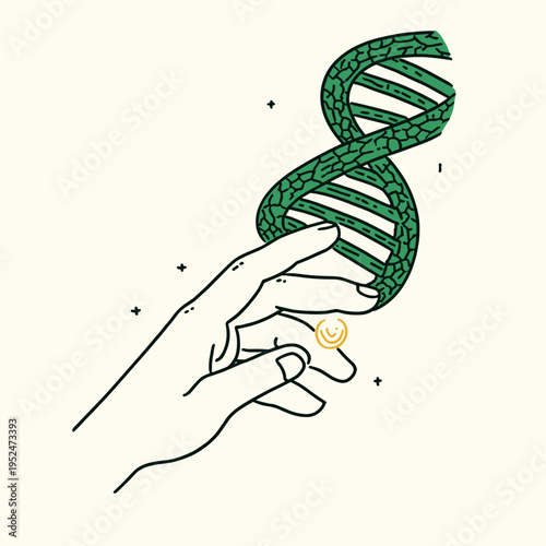 Hand touching glowing DNA helix representing epigenetic change