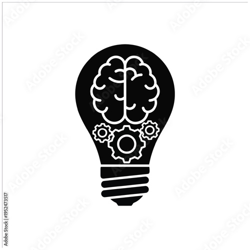 Light bulb with human brain and rotating gears as symbol of creative thinking id
