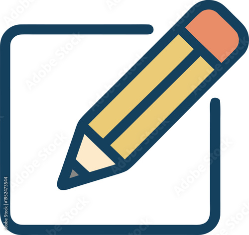 Flat Line Art Icons of Paper Sheet with Pencil and Pen