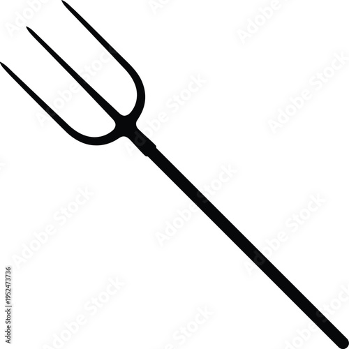 A black pitchfork with two prongs on a white background