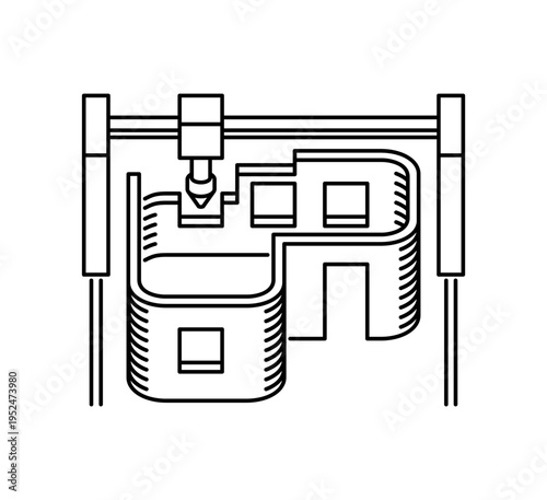 3D printed building pictogram in thin line - future of construction industry
