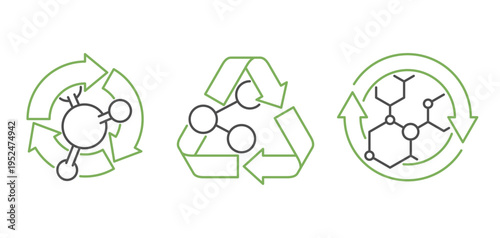 Chemical Recycling Icons Set, in thin line