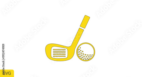 Golden Golf Club and Ball Icon Silhouette on White Background