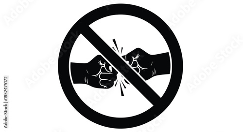 Prohibition symbol depicting two fists colliding representing no violence