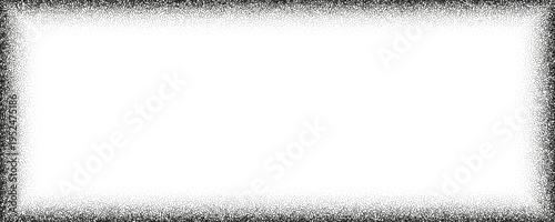 Black vignette gradient border with stipple texture. Realistic transparent overlay with gritty and noise. Grainy dotted texture background. Vector distressed retro movie or photo negative effect