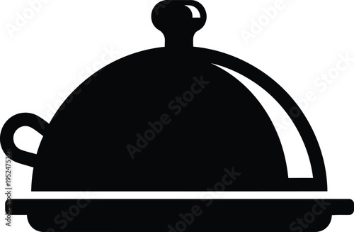 Black and white illustration of a covered serving dish with a handle and knob