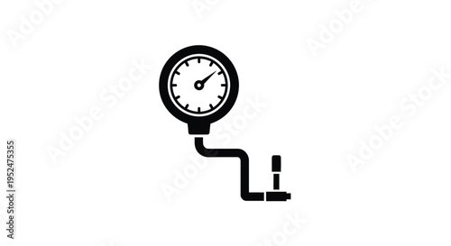 Simple black and white icon of a pressure gauge with a connecting tube