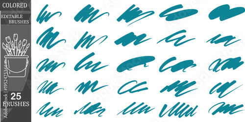 Set of 25 colored paint brushes vector