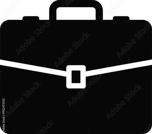 Simple black briefcase icon with white accents on a plain white background