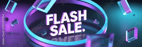 Flash Sale 3D Banner Social Media Ad Neon Cyberpunk Futuristic Promo Digital Marketing Graphic