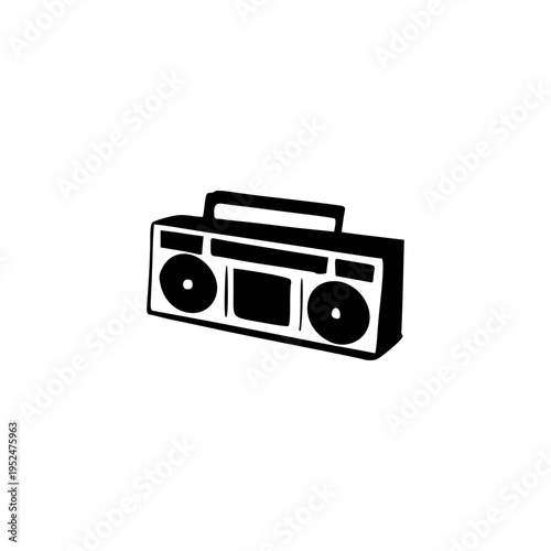 retro audio cassette, Retro Boombox Radio Icon Minimal Black and White Illustration