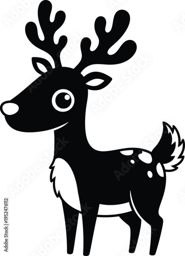 A cartoon reindeer with large eyes and white spots on a plain background