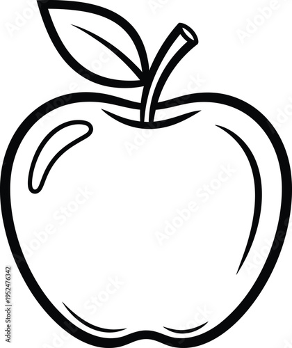 A simple line drawing of a single apple with a leaf on top
