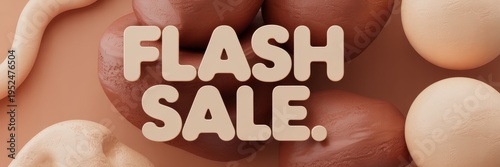 Soft Earth Tone Flash Sale Banner, Organic 3D Text, Clay Shapes, Minimalist Social Media Design