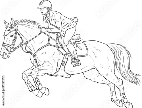 Equestrian horse jumping silhouette illustration, rider competition sport artwork, show jumping vector design concept