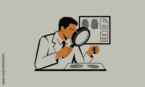 A detective meticulously examines evidence with a magnifying glass seeking clues for a case