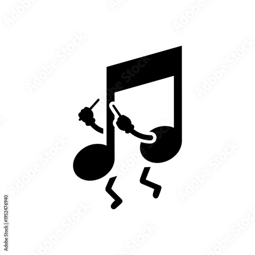 Minimalist black musical note character dancing icon isolated on white background symbol for music app entertainment party festival and creative design.