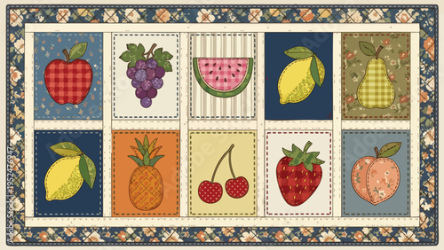 Cute Fruit Patchwork Quilt Design Digital Download for Crafts & Decor