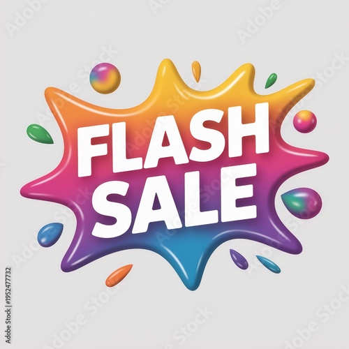 Flash Sale 3D Banner, Paint Splash, Rainbow Gradient, Vibrant Promotion, Youth Marketing Ad