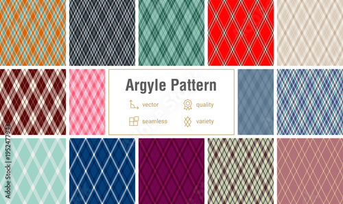 Argyle collection designed for patriotic celebrations and casual wear. Seamles patterns suit shirts, jackets, blankets, scarves, and lifestyle projects.