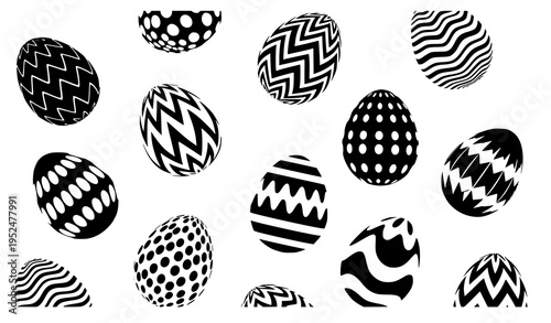 Black white Easter egg icons scattered vector set festive holiday design elements