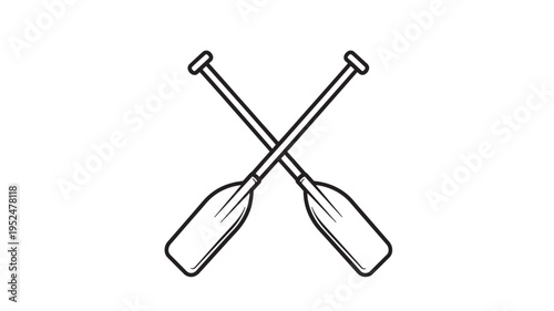 a simple black line drawing of two crossed oars on a white background, ideal for design and editorial use