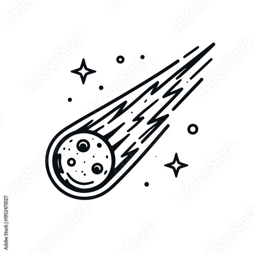 Icon of a falling meteor with a long fiery tail, accompanied by stars, symbolizing space and cosmic events