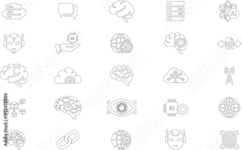 Set of artificial intelligence and machine learning neural, network, data, robot, brain, automation, computing, future, neural, network, data, robot, brain, automation