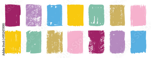 Bold textured paint rectangles evoke energetic collage, deep magenta, teal and yellow distressed strokes, highcontrast pigment and grain for eyecatching posts, banners and posters