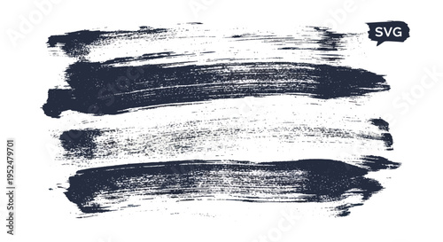 Dark Paint Brush Strokes on White Background - Textured Grunge Art Elements