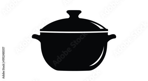 Black silhouette of a cooking pot with a lid and handles