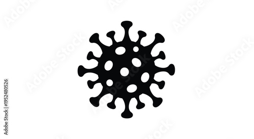 Black silhouette of a coronavirus particle with numerous surface spikes