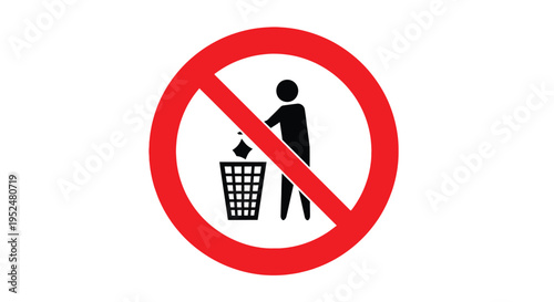 No littering a red prohibition sign with a person and trashcan