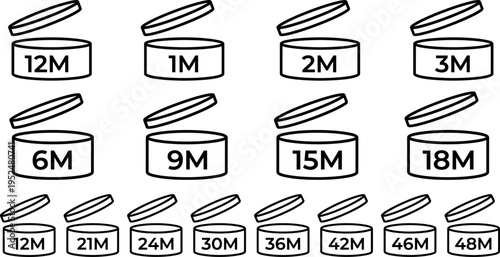 Subscription Duration Icons Set with Open Container Labels for Monthly Plans and Time Period Options