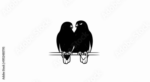 Two black birds facing each other perched on a branch