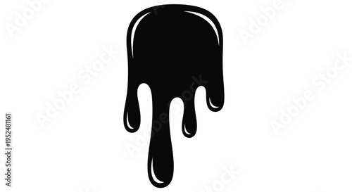A black viscous liquid dripping downwards in a stylized illustration