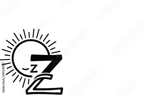 Stylized sun and two 'Z's, one with a sleeping face, representing rest