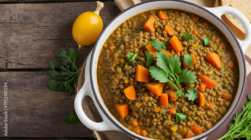 lentils stewed with vegetables in a pot