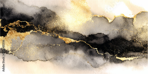 Abstract marble art, gold and black ink texture, a luxurious interplay of gold accents against a dark, contrasting palette. a sophisticated and refined aesthetic.