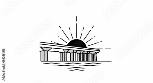 Sunrise over a classical structure with water below