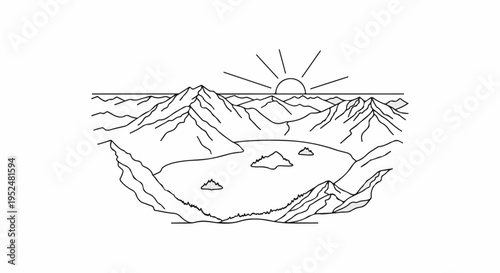 Sunrise over a serene mountain lake with islands, reflecting nature's beauty