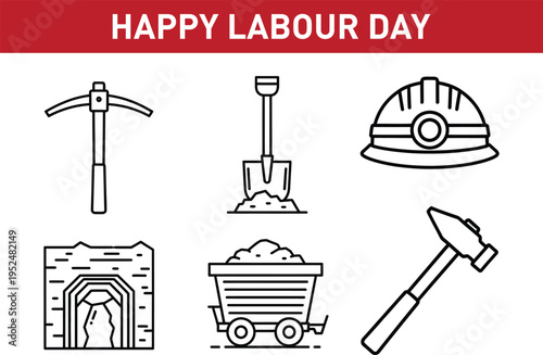 Labour day celebration with mining and construction tools