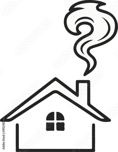 Stylized house with smoke plume emanating from chimney