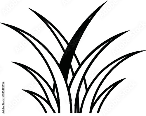 Stylized black and white graphic of a bunch of grass blades