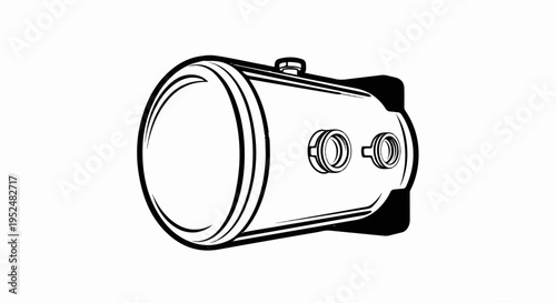 Stylized illustration of a cylindrical industrial vessel with fittings