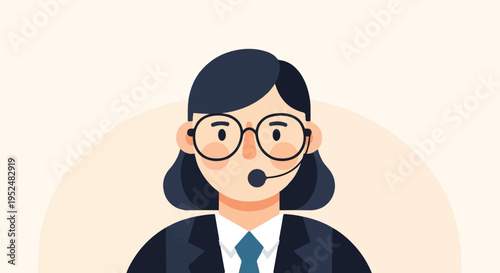 Stylized illustration of a person with glasses and headset wearing a suit
