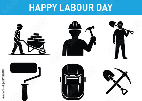 Labour day celebration with various worker silhouettes